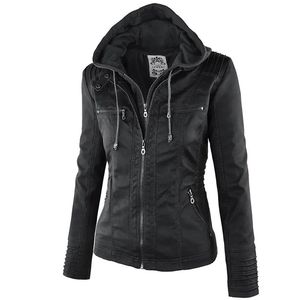 Vestes femme Mode hiver veste en simili cuir femmes vestes de base à capuche noir mince moto veste femmes manteaux femme jaqueta 231017