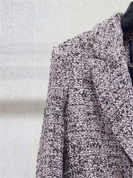 Chaquetas de mujer Moda Mujer Elegante Tejido Traje de tweed Blazer con muescas Abrigo o Minifalda de cintura alta Conjunto de faldas de chaqueta de estilo pequeña fragancia