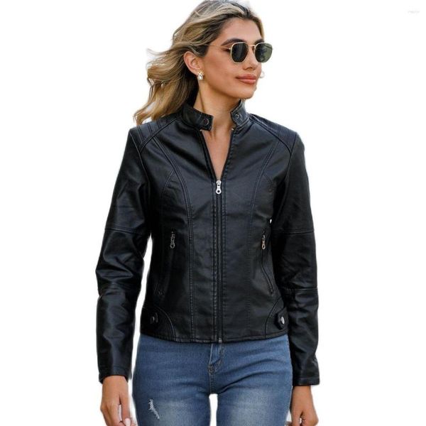 Vestes Femmes Mode Femmes Streetwear Veste Femme Cuir Artificiel Manteau d'extérieur Fille Slim Tops Lady Faux Biker