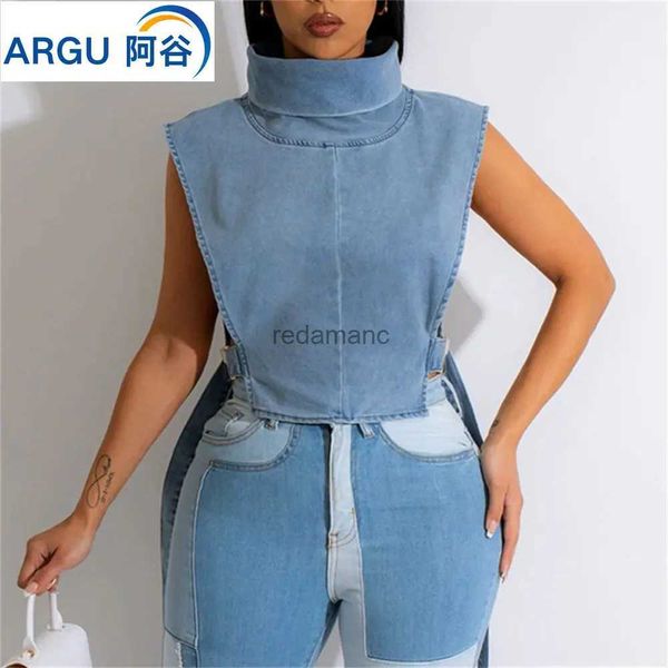 Chaquetas de mujer Moda Jeans para mujer Vestido Chaleco Abrigos Chaquetas Sin mangas Ahueca hacia fuera Ambos pantalones cortos laterales Vendaje Denim Y2k Streetwear Ropa Tops YQ231213