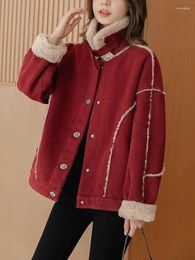 Vestes pour femmes à la mode polyvalente automne hiver manteau rouge pour vêtements 2023 noël petit parfum veste à col haut fille