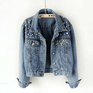 Vestes pour femmes livraison rapide printemps mode veste en jean à manches longues bouton ample perles revers court sauvage décontracté 2023 AP446Wome