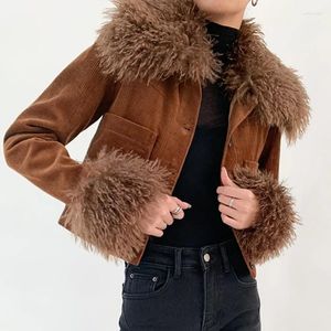 Damesjassen Jas met namaakbontkraag Dames Retro Maillard-stijl Ontwerp Zoet en cool Caramel Corduroy Jas Cropped Street chic