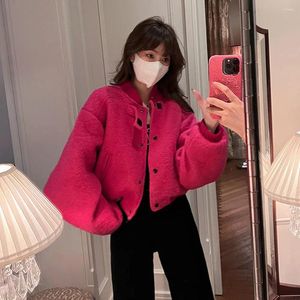 Vestes Femmes Faux Agneau Laine Dames Mode Rose Rouge Manteau Court Femmes Imitation Fourrure Outwear Tops Casual Streetwear Lâche Cardigan