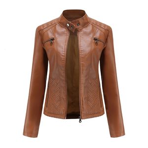 Vestes Femmes Faux Cuir Veste Femmes 2023 Printemps Automne Moto Biker Zipper Mode En Vêtements D'extérieur Noir Marron Rouge Rose Café XS 231206