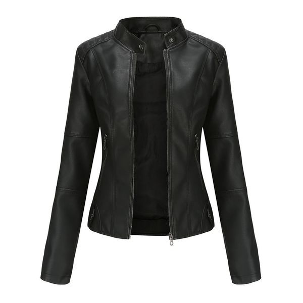 Femmes Vestes Faux Veste En Cuir Femmes 2023 Automne Printemps Moto Biker Fermeture Éclair Rouge Noir Manteau Survêtement Marron XS Violet Marine 230801