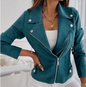 Chaquetas de mujer Faux Suede Biker Moto Chaqueta para mujer Manga larga Cremallera Up Outwear Casual Otoño 2023 Slim Black Khaki Blue Green Coat