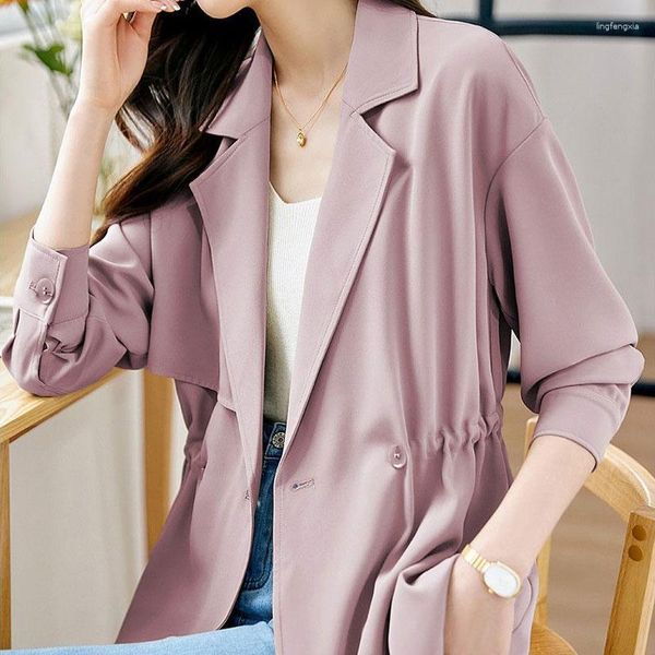 Vestes pour femmes Vêtements féminins Couleur unie Mode Chemise Printemps Automne Manches longues Bouton unique Coréen Lâche Collier sur mesure Manteaux