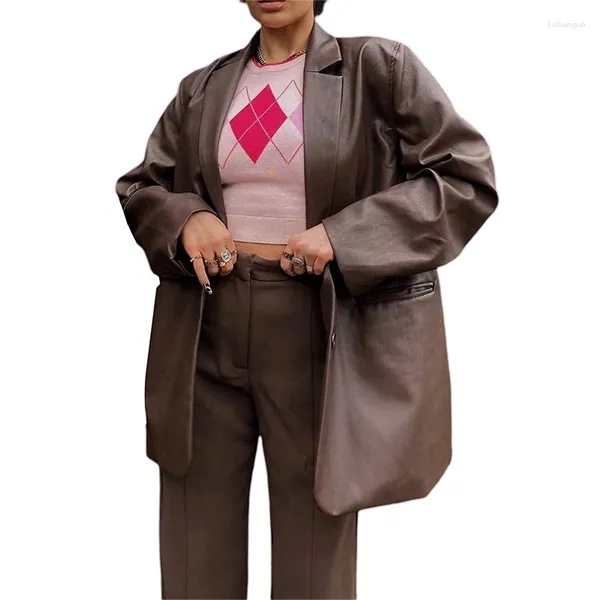 Vestes pour femmes Manteau féminin Couleur unie Col sur mesure Veste de costume à manches longues Blouse à simple boutonnage pour les femmes respectueuses de la peau