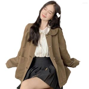 Damesjassen vrouwelijke jas jas chic Koreaans geïnspireerde poppenkraag met grote zakken losse losse met één borsten voor de herfst van de lente herfst