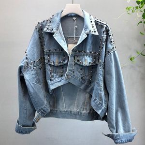 Damesjassen Vrouwelijke Bovenkleding Fashion Studded Diamond Denim Jas Dameskleding Korte Slanke Onregelmatige Jas Chaqueta de Mezcilla