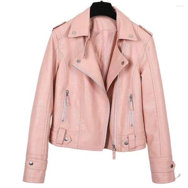 Vestes pour femmes femme printemps automne Pu cuir vêtements d'extérieur Overcoar Faux doux manteaux mince Rivet fermeture éclair moto imperméable manteau