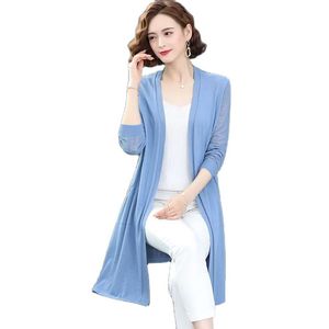 Chaquetas de mujer, suéter de seda de hielo calado de verano para mujer, chaqueta de protección solar para mujer, cárdigan fino de moda medio largo para mujer, exterior