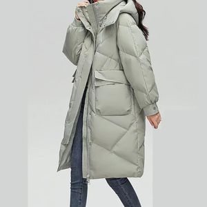 Damesjassen FIGOHR dikke witte eendendonsjas met ritszakken Office Lady Elegant Solid Warm jack met capuchon Herfst Winter 231123