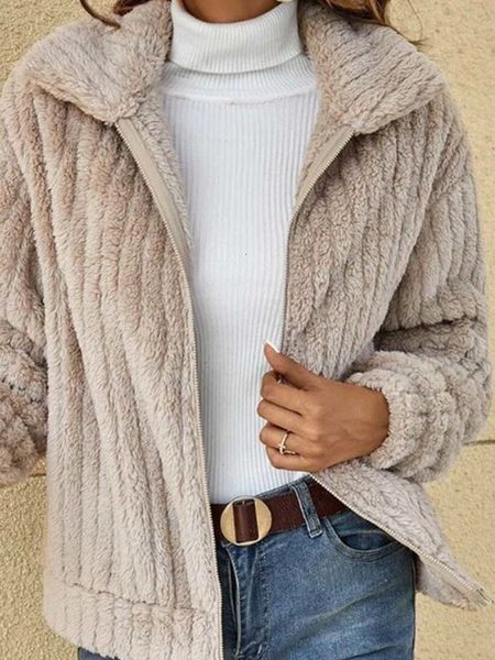 Vestes Femmes Veste polaire Femmes Hiver Chaud Teddy Manteau Dames Fuzzy Manches Longues Surdimensionné Femelle Fausse Fourrure Lâche Zip Up Vêtements D'extérieur 230919