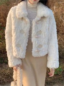 Damesjassen Pluizig pluchen jack Dames Beige harige jas Dames Lange mouw Faux Shearling Luxe Winterkoud