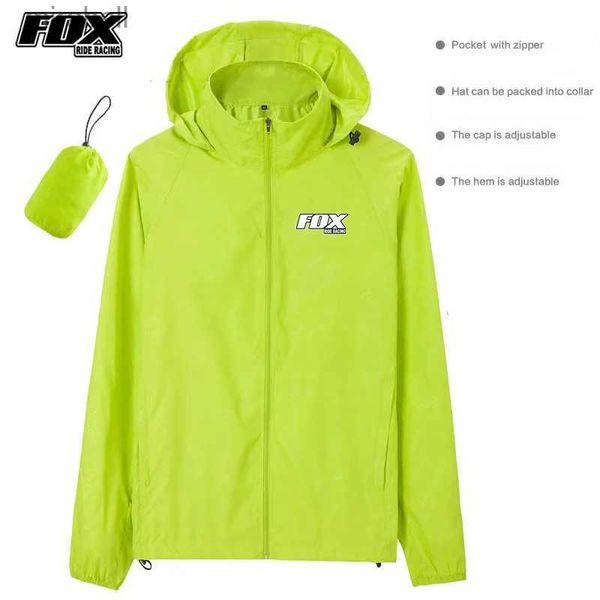 Chaquetas de mujer Verde fluorescente Hombres Mujeres Chaqueta de ciclismo A prueba de viento Impermeable con capucha Abrigo de bicicleta FOX RIDE RACING Corta Vento Ropa de bicicleta YQ240123