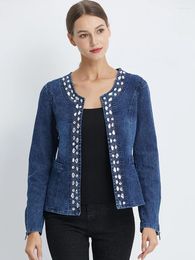 Chaquetas de mujer FMFSSOM 2024 Llegada Primavera Otoño Denim Vintage Diamantes Casual Abrigo Chaqueta corta Ropa exterior Jeans