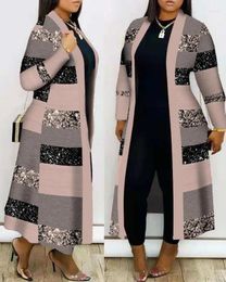 Vestes pour femmes pour femmes printemps automne mode colorblock rayé imprimé décontracté à manches longues en vrac quotidien ouvert avant manteau longline