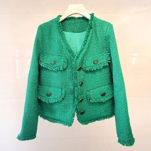 Vestes pour femmes français vert célébrité Tweed gland veste femmes manteau 2023 automne à manches longues col en v Chamarras De Mujer Ropa K3396