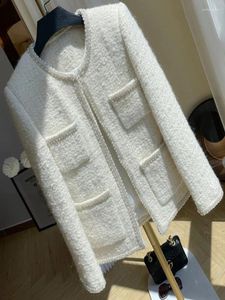 Vestes Femmes Français Luxe Perlé Court Tweed Laine Manteau Femmes Automne Hiver Vintage Petit Parfum Blanc Industrie Lourde