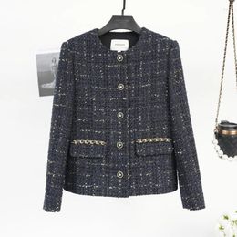 Vestes pour femmes Plaid français Tweed Coat Luxury Black Gol