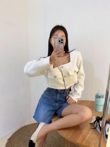 Damesjassen Franse Retro Girl Small Fragrance Style Single Breasted Square Neck Romantic Tweed Short Jacket