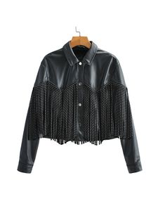 Dames sackets ftlzz herfst winter tassel klinknagel lederen korte vrouwen losse moto fiets zachte pu jas