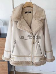 FTLZZ Nieuwe Herfst Winter Vrouwen Mode Faux Suède Bont Jas Streetwear Losse Dikke Warme Sneeuw Jas Moto Biker uitloper J231111