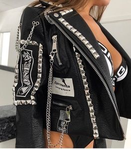 Damesjassen Volledig klinknageld Keerjas Motobike Coole punk rock grafische patches Coat Chain Gothic 230302