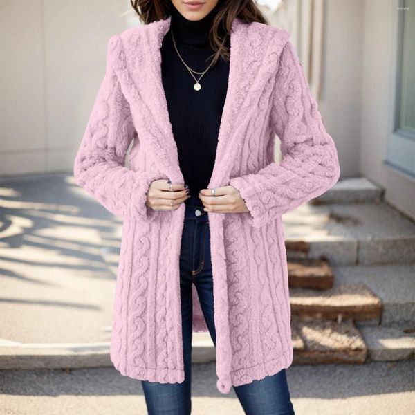 Jackets para mujeres Fuzzy Capoled Otoño Invierno Mujer Mujer delantero abierto Caqueta de ropa exterior 2024 Corea Outer