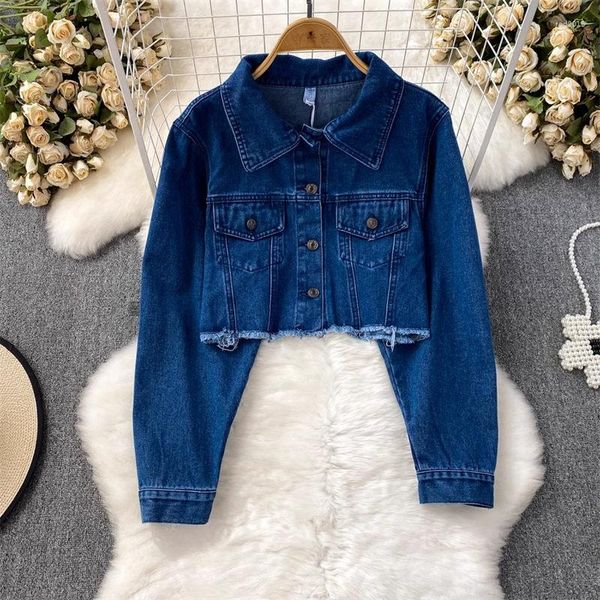 Vestes pour femmes fille à manches longues taille haute veste en jean simple boutonnage conception mode chemise courte manteau femme printemps automne hauts en jean