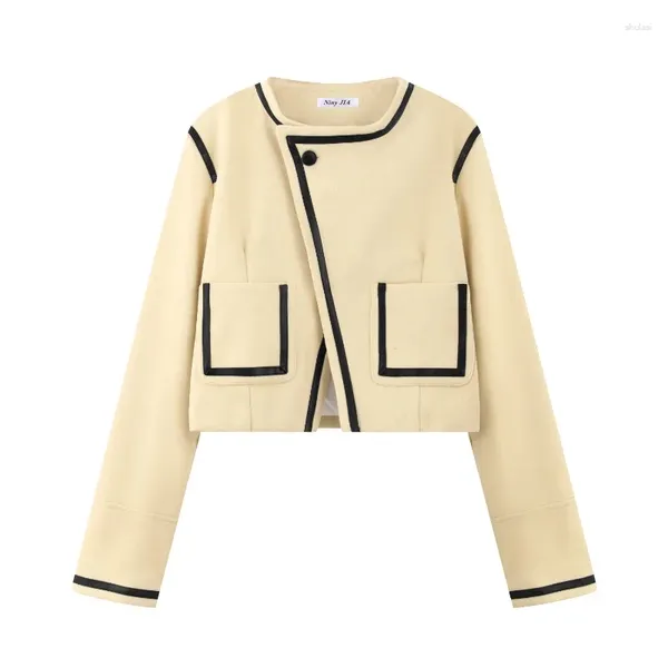 Chaquetas de mujer Gkyocq Moda coreana Chic Mujer Abrigo Nicho Diseño Asimétrico Un botón O Cuello Manga larga Todo fósforo Abrigos cortos femeninos