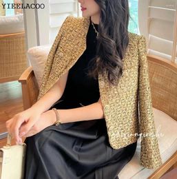 Vestes pour femmes Golden Tweed Jacket Pragance Automne / hiver Heavy Tassel Wool Coat One Piece Classic