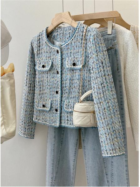 Vestes Femmes Bonne Qualité Automne Hiver Tweed Cardugan Bureau Dames Élégant Runway Design Français Rétro Parfum Perles Manteau Coréen