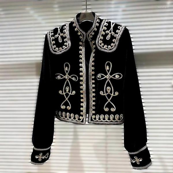 Vestes pour femmes de bonne qualité au printemps automne marque Brand Velvet Coats Luxury broderie diamants noire féminina fête des avantages NZ163 NZ163