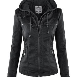 Vestes pour femmes Gothique Faux Cuir Femmes Sweats à capuche Hiver Automne Moto Noir Vêtements d'extérieur PU Manteau de base 220907