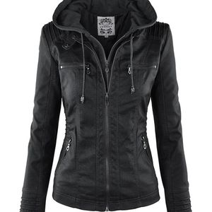 Vestes pour femmes gothique Faux cuir sweat à capuche pour femme hiver automne moto noir survêtement PU manteau de base 220830