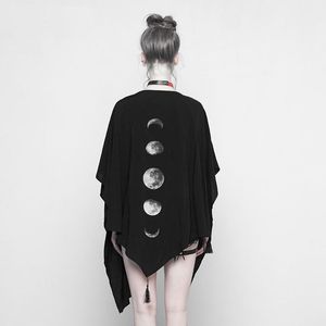 Damesjassen Gotische voorkant korte mouwen sjaal top vrouwelijke jassen zwarte maanfasen print vorm multi-use open punk rave