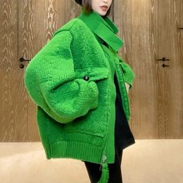 Damesjassen groene trui jas vest voor vrouwen Koreaanse dongdaemun herfst en winterverdikking franjes boven 230301