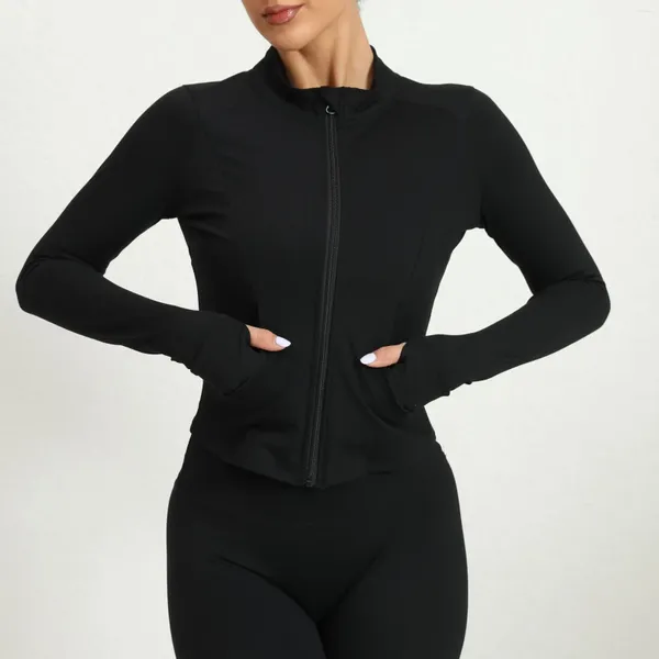 Vestes Femmes Gym Yoga Top Femmes Sportwear Automne Hiver Manches Longues Fermeture À Glissière Veste De Sport Manteau Avec Poche Femme Fitness Chemise Entraînement