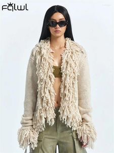 Damesjacks Habbris Winter Streetwear Fashion Tassel Sweaters Coats For Women 2024 Abrikoos Lange mouw Dikke bont Collar Cardigan Jacket