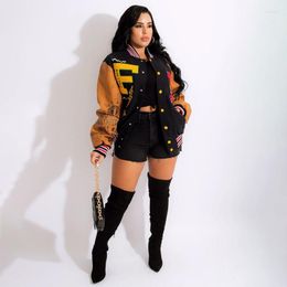 Jackets de mujeres Harajuku Bombardero Impresión de béisbol para mujeres 2023 Patrón de letras regulares de otoño Varsity Varsity Hiphop Streetwear