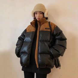 Vestes de femmes s harajuku fruit vert pu peau coton vêtu s hiver hiver coréen pain chaud pain frais manteau lâche tendance 230225