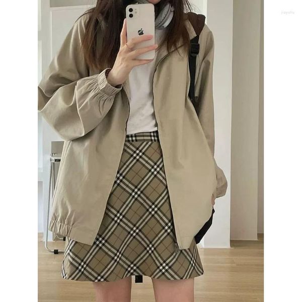 Vestes Femmes Harajuku Kaki Cargo Bomber Femmes Streetwear 90s Oversize Vintage Manteau Coréen Mode Casual Baseball Veste