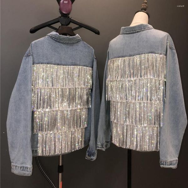 Jackets de mujeres Harajuku Mujeres Rhinestones Tassel Agrupación de mezclilla Diamantes sueltos Jeans Jeans Chaqueta Bombardero Cardigan Cardigan Outwear