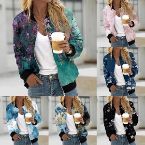 Vestes pour femmes Harajuku Zip up Jacket for Women 2024 Stand Collar Bomber Outwear Ladies Casual Floral imprimed Coats Streetwear Chaquetas