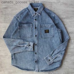 Damesjassen Zware extra dikke wassing retro doe ouderwetse lti-pocket losse dubbele zak lange slee denim shirt jas heren L231208