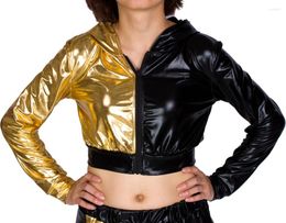 Damesjackets Heroprose Brand Fashion Women Black Gold Short Tops Clothing Jazz Hip Hop Dance Performance Dancer met een kap jasje