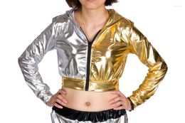 Chaquetas de mujer Heroprose Marca Moda Mujer Oro Plata Tops Ropa Jazz Hip Hop Dance Performance Dancer Withi A Hood Coat Jacket